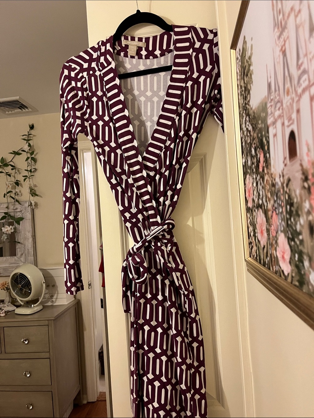 Banana Republic Burgundy and White Geometric Wrap Dress